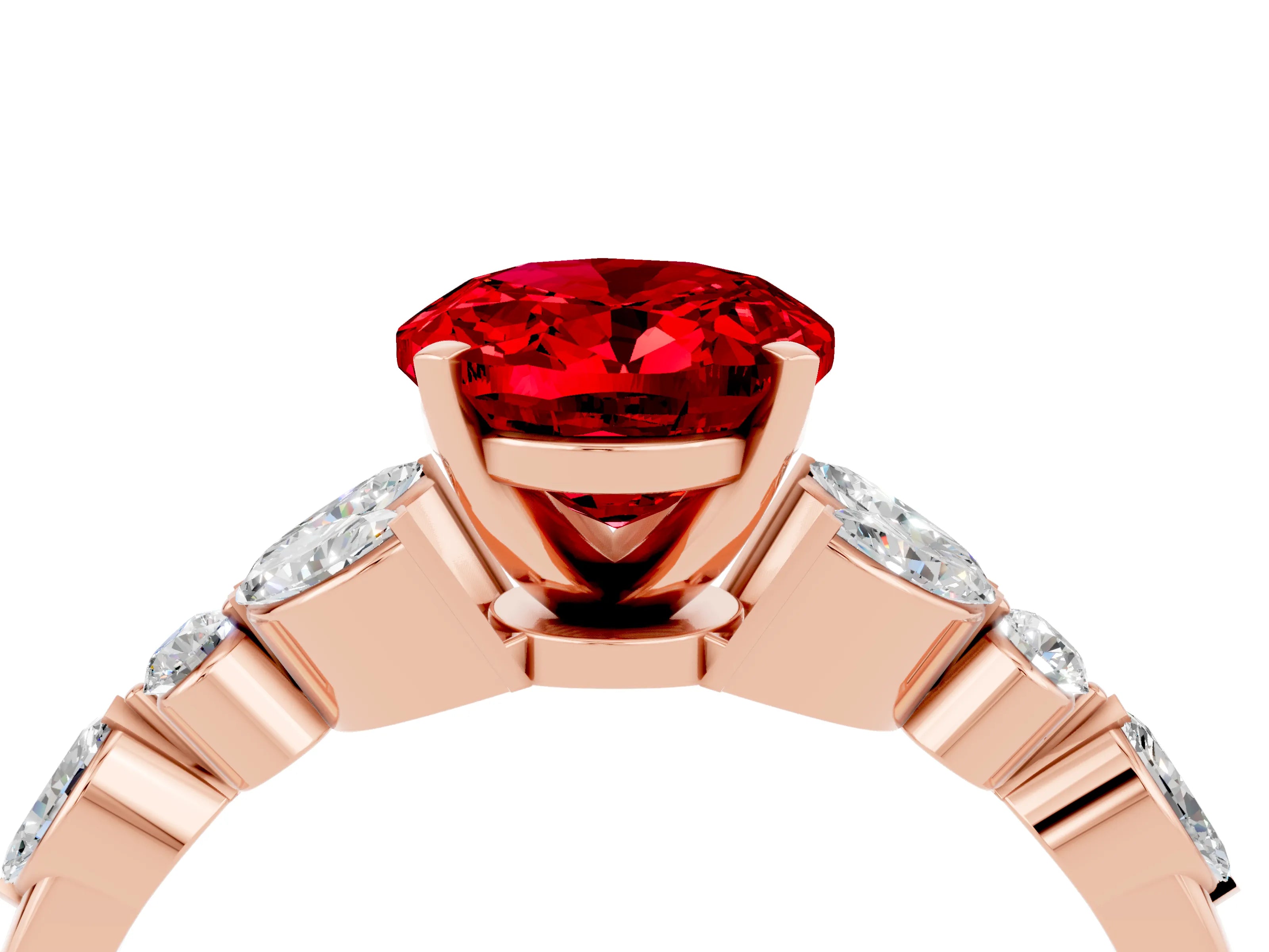 Rose gold Oval Cut Ruby Solitaire Ring with Side Stones and Four-Prong Setting_16