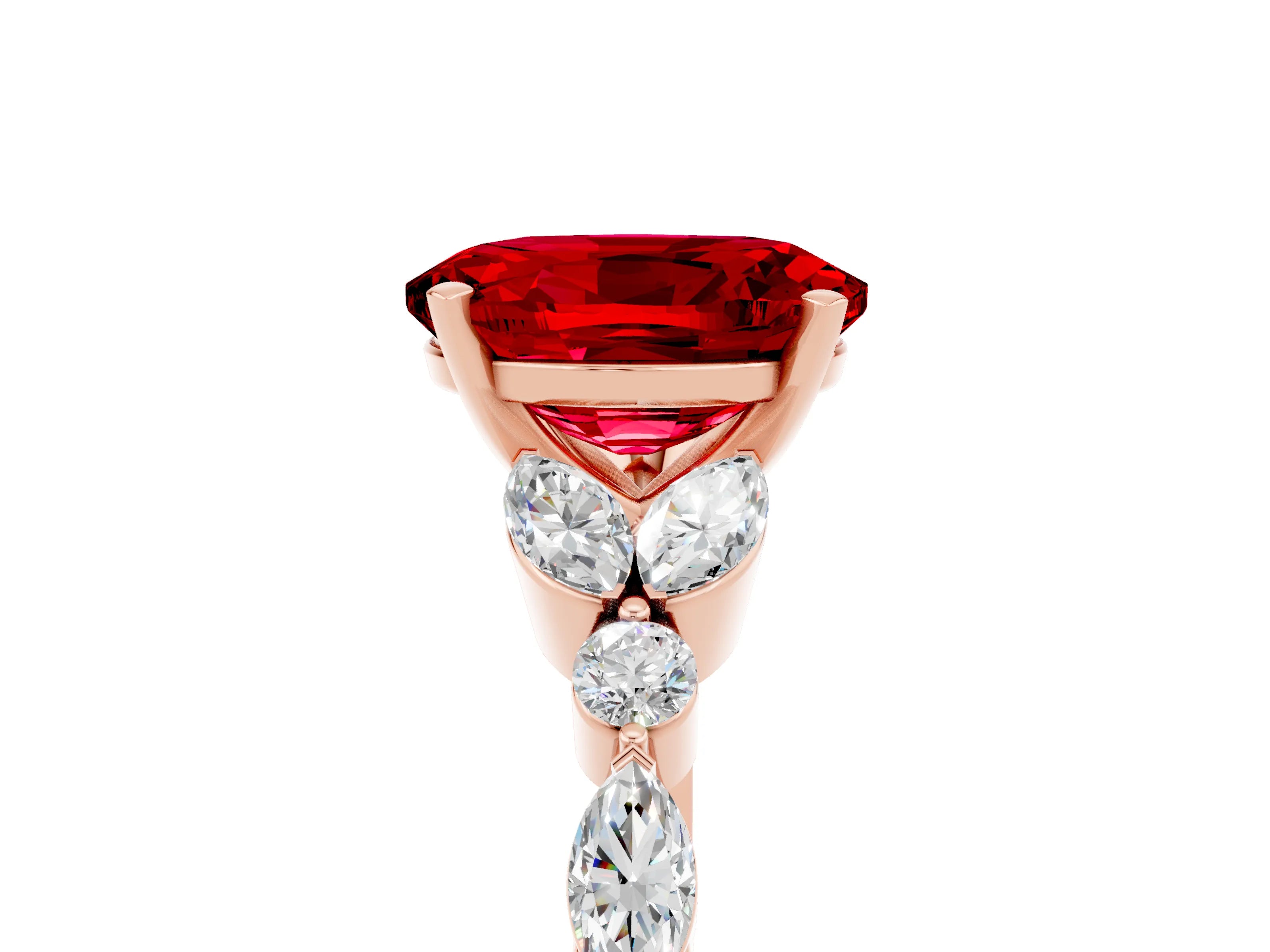 Rose gold Oval Cut Ruby Solitaire Ring with Side Stones and Four-Prong Setting_17