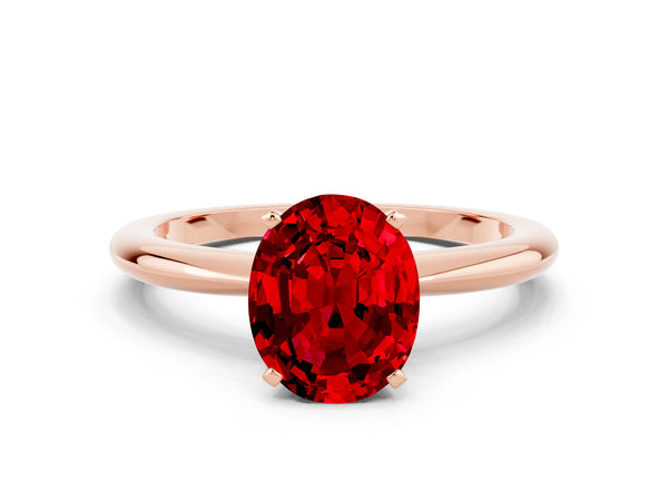 Rose gold Oval Cut Ruby Solitaire Ring with Six-Prong Setting and Classic Band