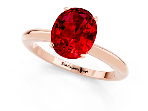 Rose gold Oval Cut Ruby Solitaire Ring with Six-Prong Setting and Classic Band_1