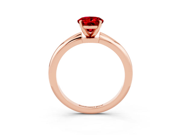 Rose gold Oval Cut Ruby Solitaire Ring with Six-Prong Setting and Classic Band