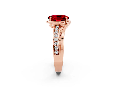 Rose gold Oval Cut Ruby Solitaire Ring with Split Shank and Prong Setting_2