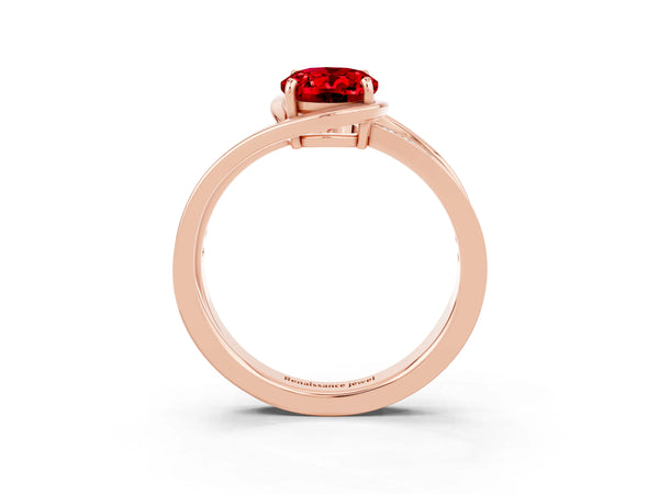 Rose gold Oval Cut Ruby Solitaire Ring with Split Shank and Prong Setting