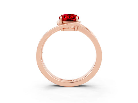 Rose gold Oval Cut Ruby Solitaire Ring with Split Shank and Prong Setting_3