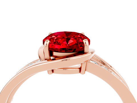 Rose gold Oval Cut Ruby Solitaire Ring with Split Shank and Prong Setting_4