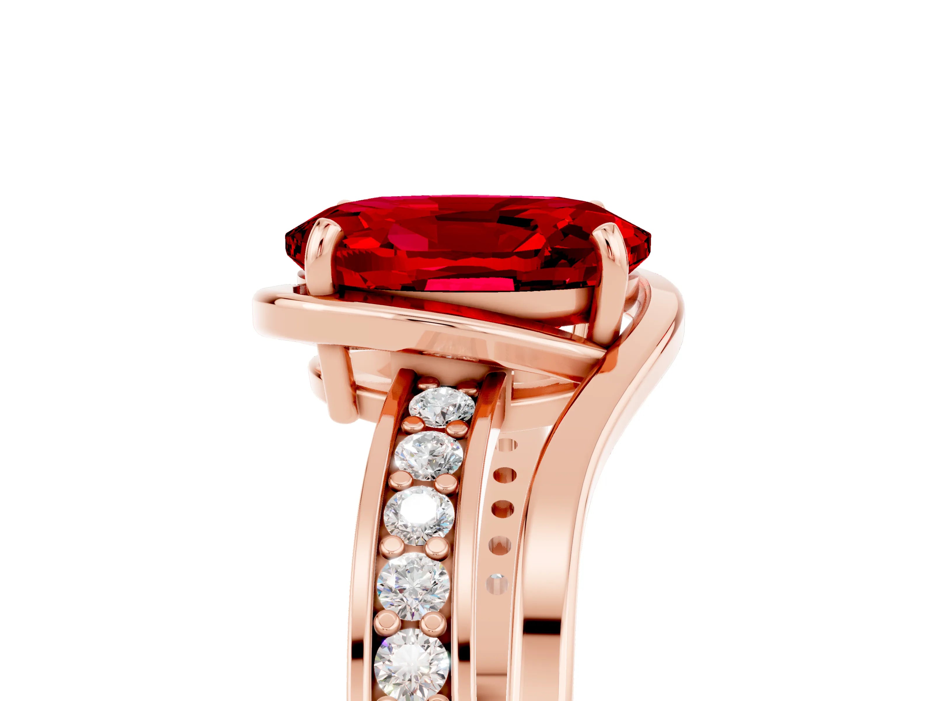 Rose gold Oval Cut Ruby Solitaire Ring with Split Shank and Prong Setting_5