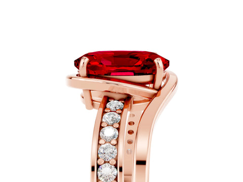 Rose gold Oval Cut Ruby Solitaire Ring with Split Shank and Prong Setting_5