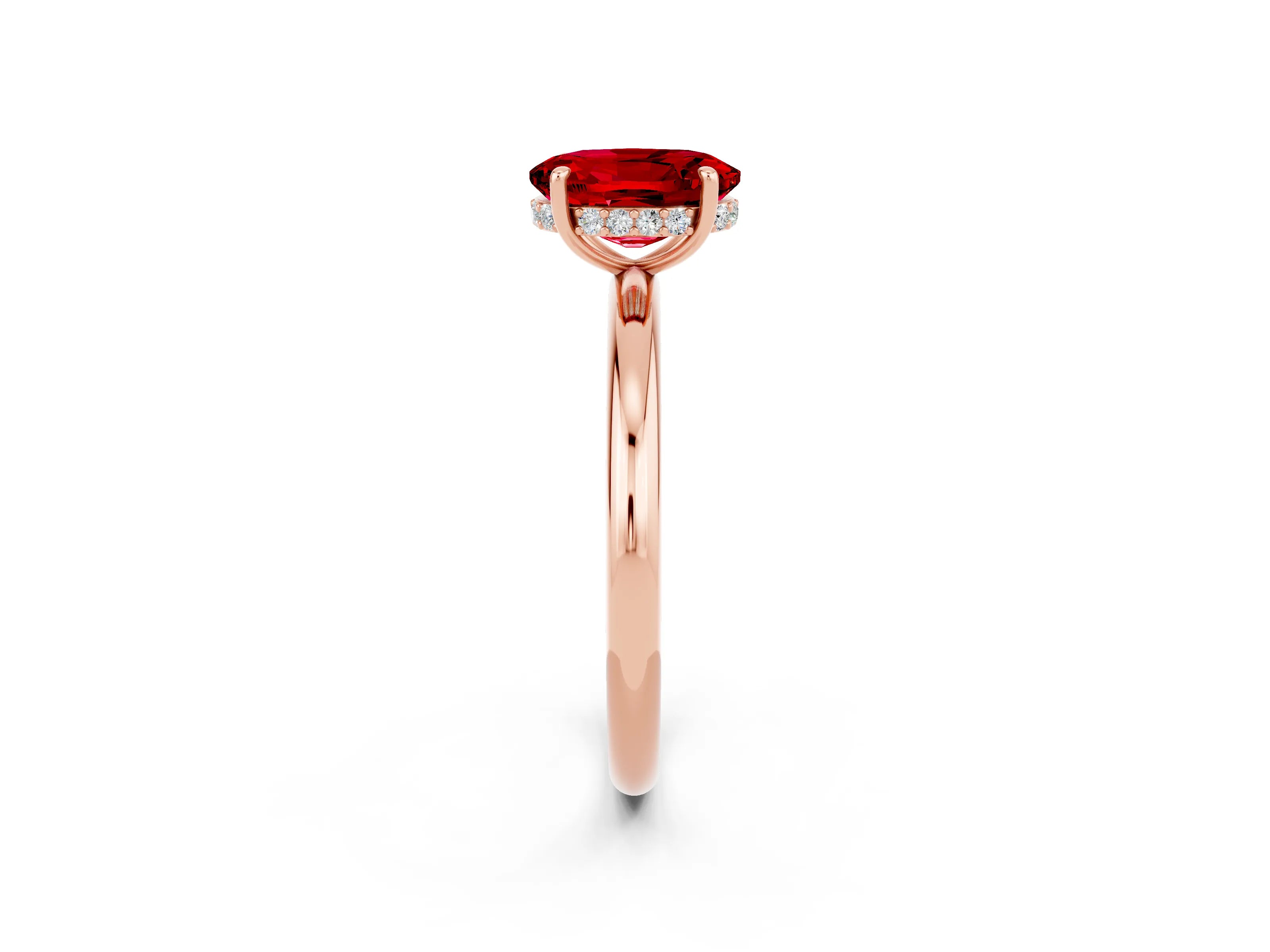 Rose gold Oval Cut Ruby Solitaire Ring with Thin Band and Four-Prong Setting_14