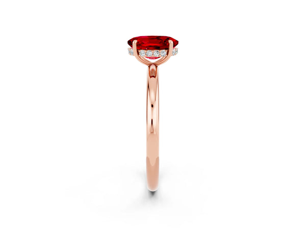 Rose gold Oval Cut Ruby Solitaire Ring with Thin Band and Four-Prong Setting