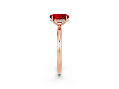 Rose gold Oval Cut Ruby Solitaire Ring with Thin Band and Four-Prong Setting_14
