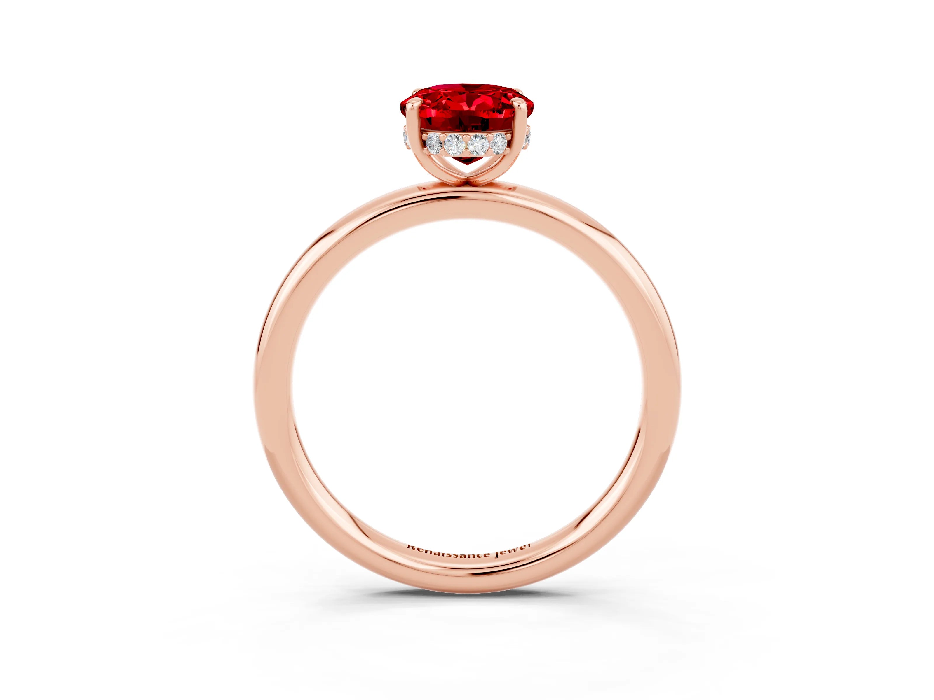 Rose gold Oval Cut Ruby Solitaire Ring with Thin Band and Four-Prong Setting_15
