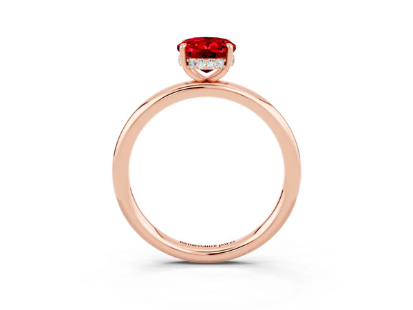 Rose gold Oval Cut Ruby Solitaire Ring with Thin Band and Four-Prong Setting