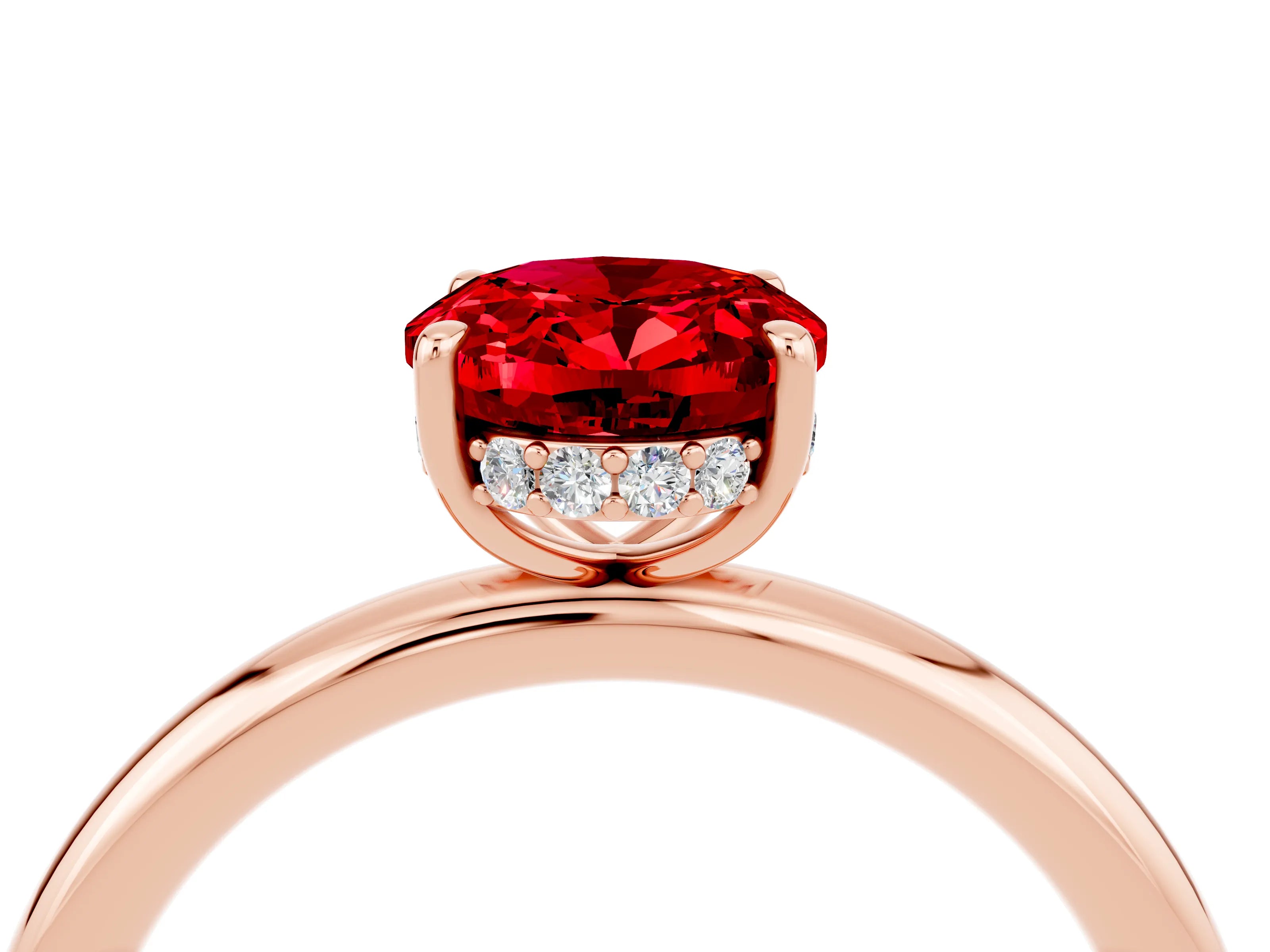 Rose gold Oval Cut Ruby Solitaire Ring with Thin Band and Four-Prong Setting_16