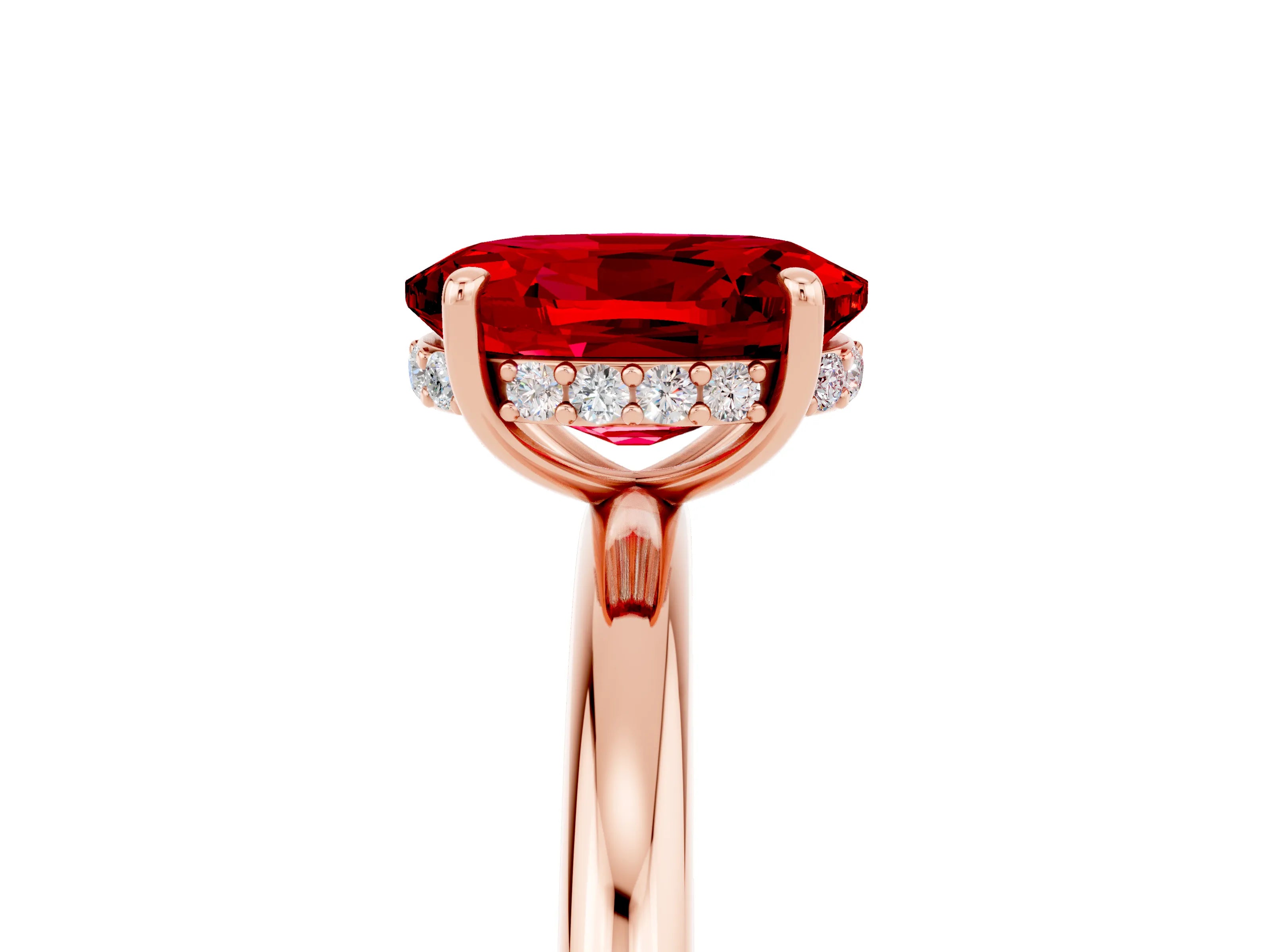 Rose gold Oval Cut Ruby Solitaire Ring with Thin Band and Four-Prong Setting_17