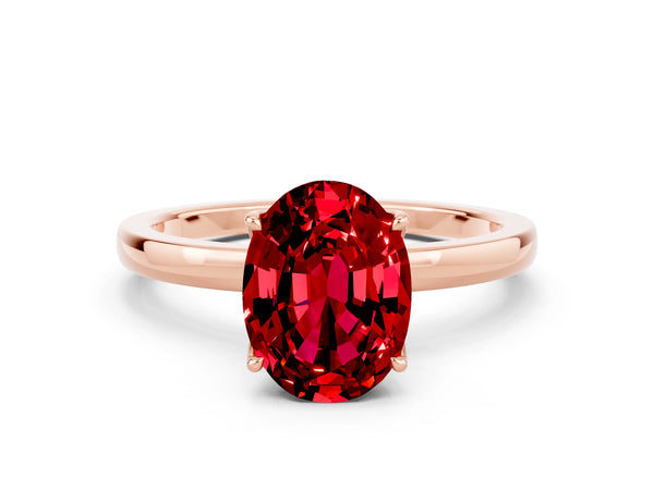 Rose gold Oval Cut Ruby Solitaire Ring with Thin Band and Prong Setting