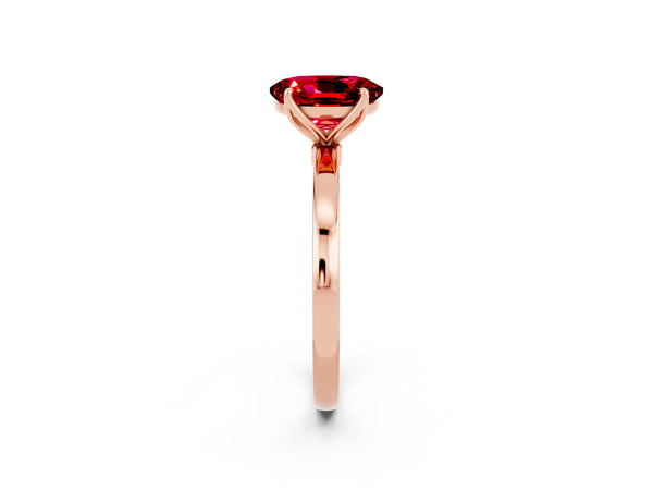 Rose gold Oval Cut Ruby Solitaire Ring with Thin Band and Prong Setting