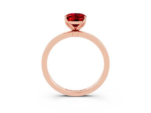 Rose gold Oval Cut Ruby Solitaire Ring with Thin Band and Prong Setting