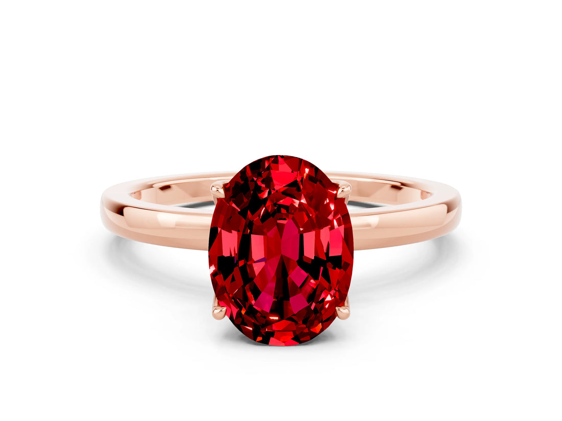 Rose gold Oval Cut Ruby Solitaire Ring with Thin Band and Prong Setting_24