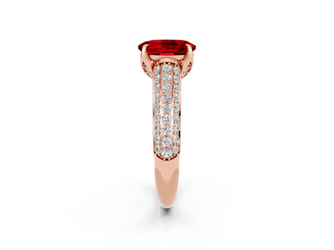 Rose gold Oval Cut Ruby Solitaire Ring with Three-Row Pavé Band and Four-Prong Setting_14