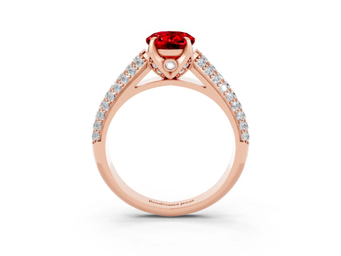 Rose gold Oval Cut Ruby Solitaire Ring with Three-Row Pavé Band and Four-Prong Setting_15