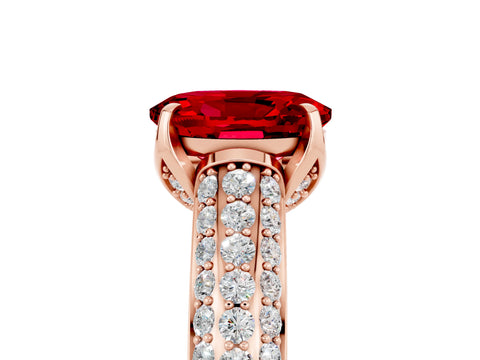Rose gold Oval Cut Ruby Solitaire Ring with Three-Row Pavé Band and Four-Prong Setting_17