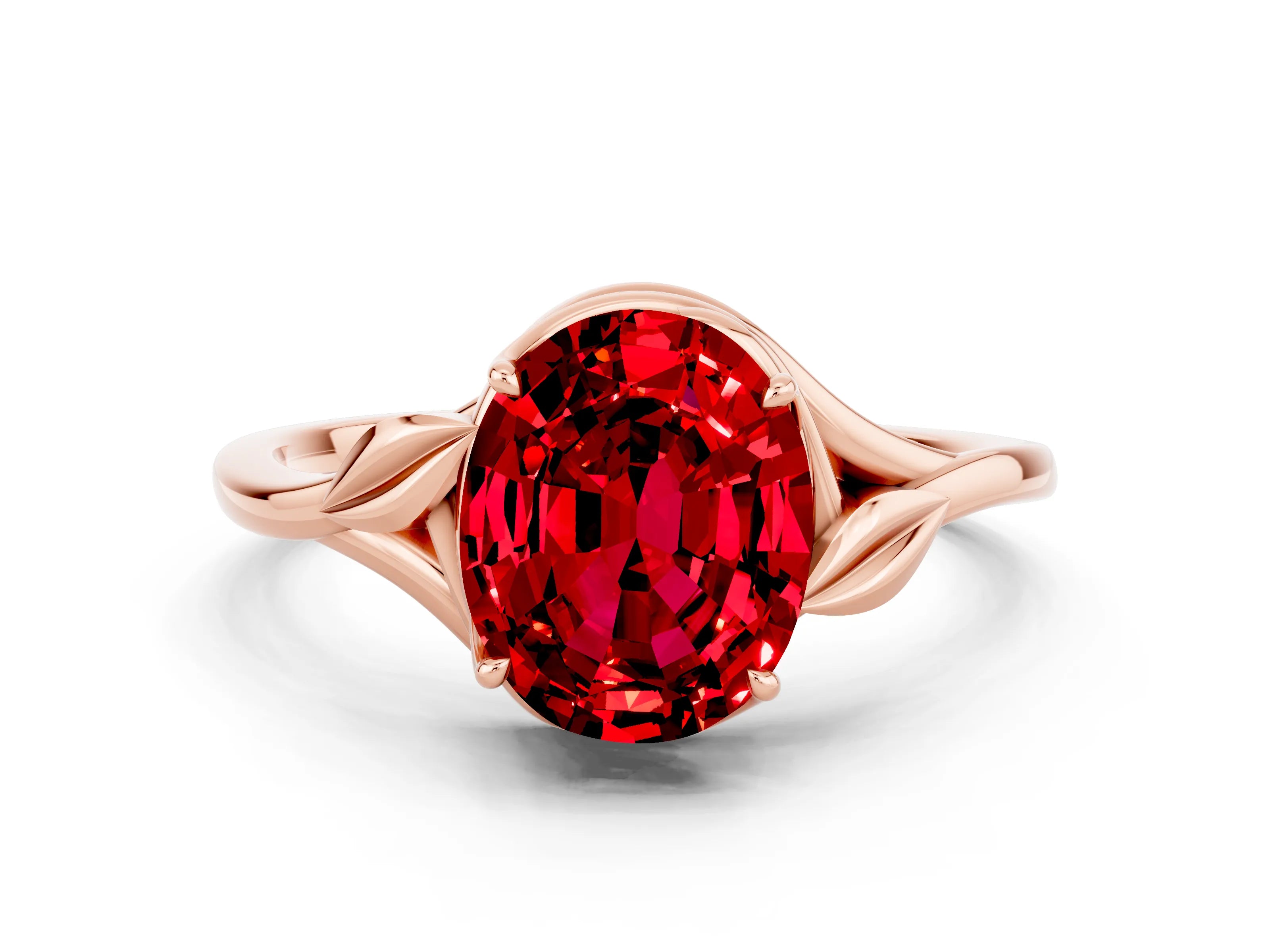 Rose gold Oval Cut Ruby Solitaire Ring with Twist Band and Four-Prong Setting_24
