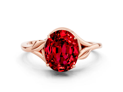 Rose gold Oval Cut Ruby Solitaire Ring with Twist Band and Four-Prong Setting_24