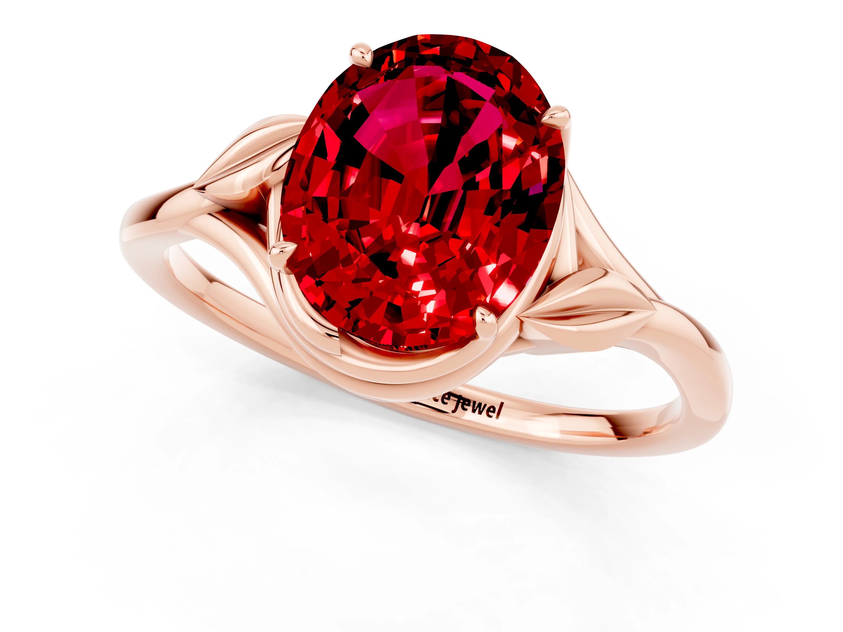 Rose gold Oval Cut Ruby Solitaire Ring with Twist Band and Four-Prong Setting_25