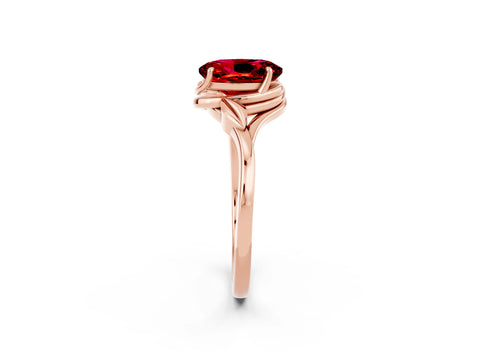 Rose gold Oval Cut Ruby Solitaire Ring with Twist Band and Four-Prong Setting_26