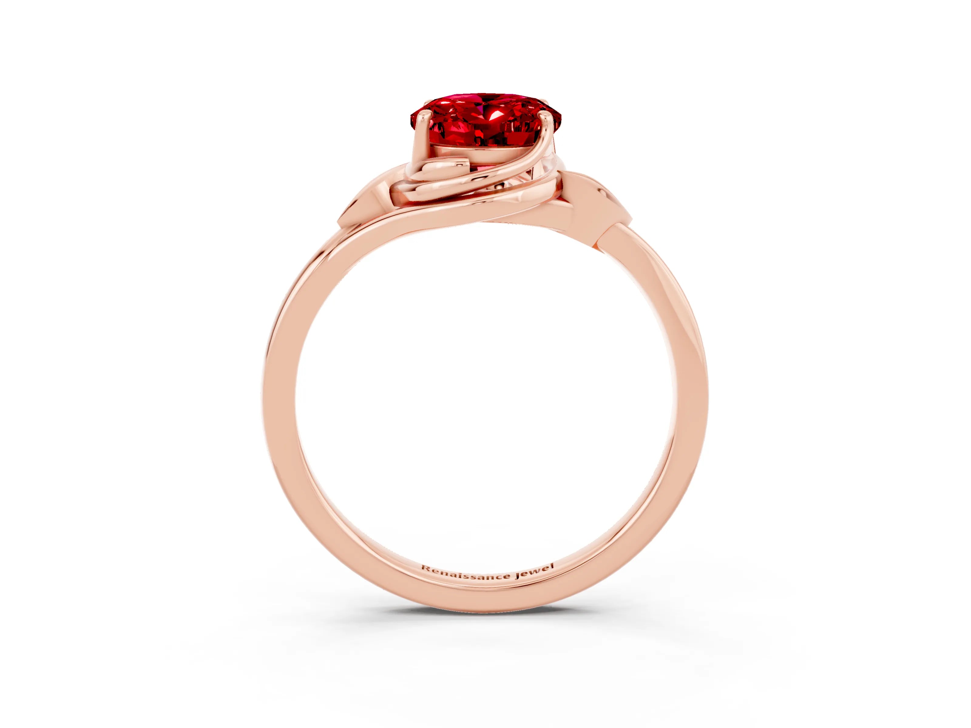 Rose gold Oval Cut Ruby Solitaire Ring with Twist Band and Four-Prong Setting_27