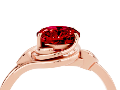 Rose gold Oval Cut Ruby Solitaire Ring with Twist Band and Four-Prong Setting_28