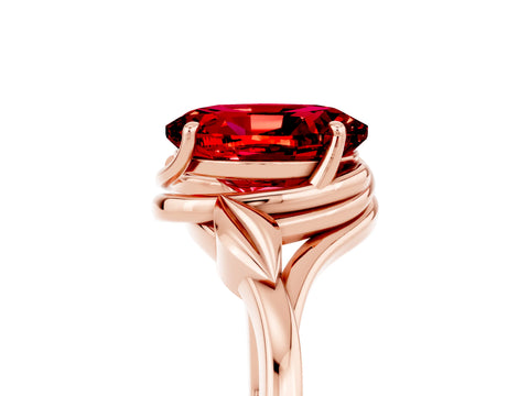 Rose gold Oval Cut Ruby Solitaire Ring with Twist Band and Four-Prong Setting_29