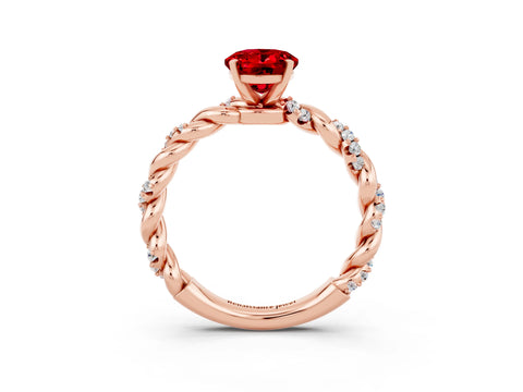 Rose gold Oval Cut Ruby Solitaire Ring with Twisted Band and Pavé Accents_3