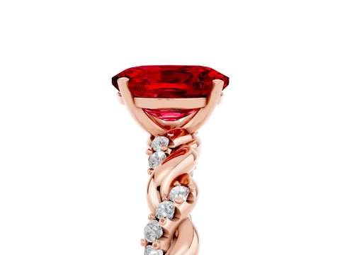Rose gold Oval Cut Ruby Solitaire Ring with Twisted Band and Pavé Accents_5