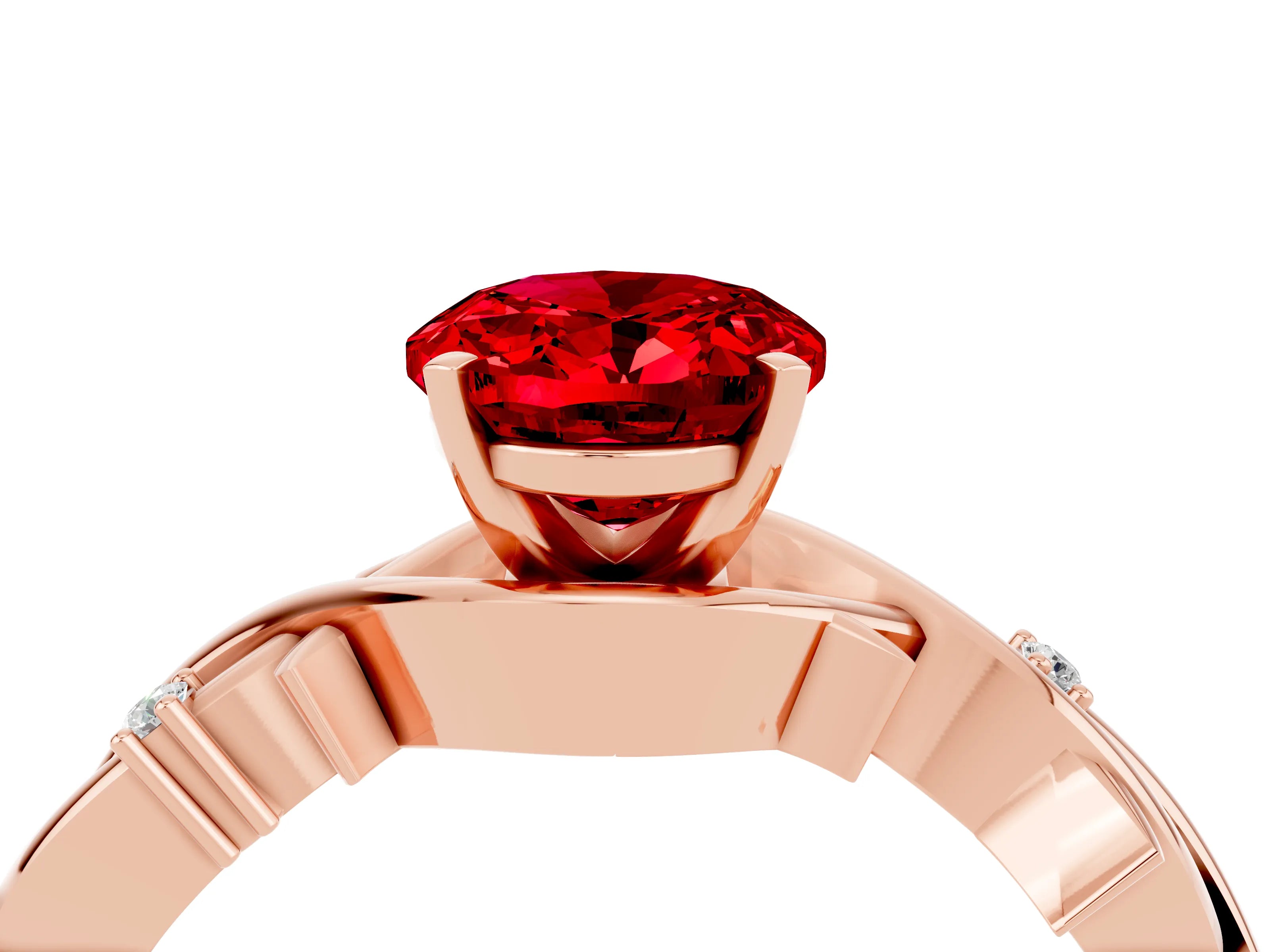 Rose gold Oval Cut Ruby Solitaire Ring with Twisted Band and Prong Setting_4