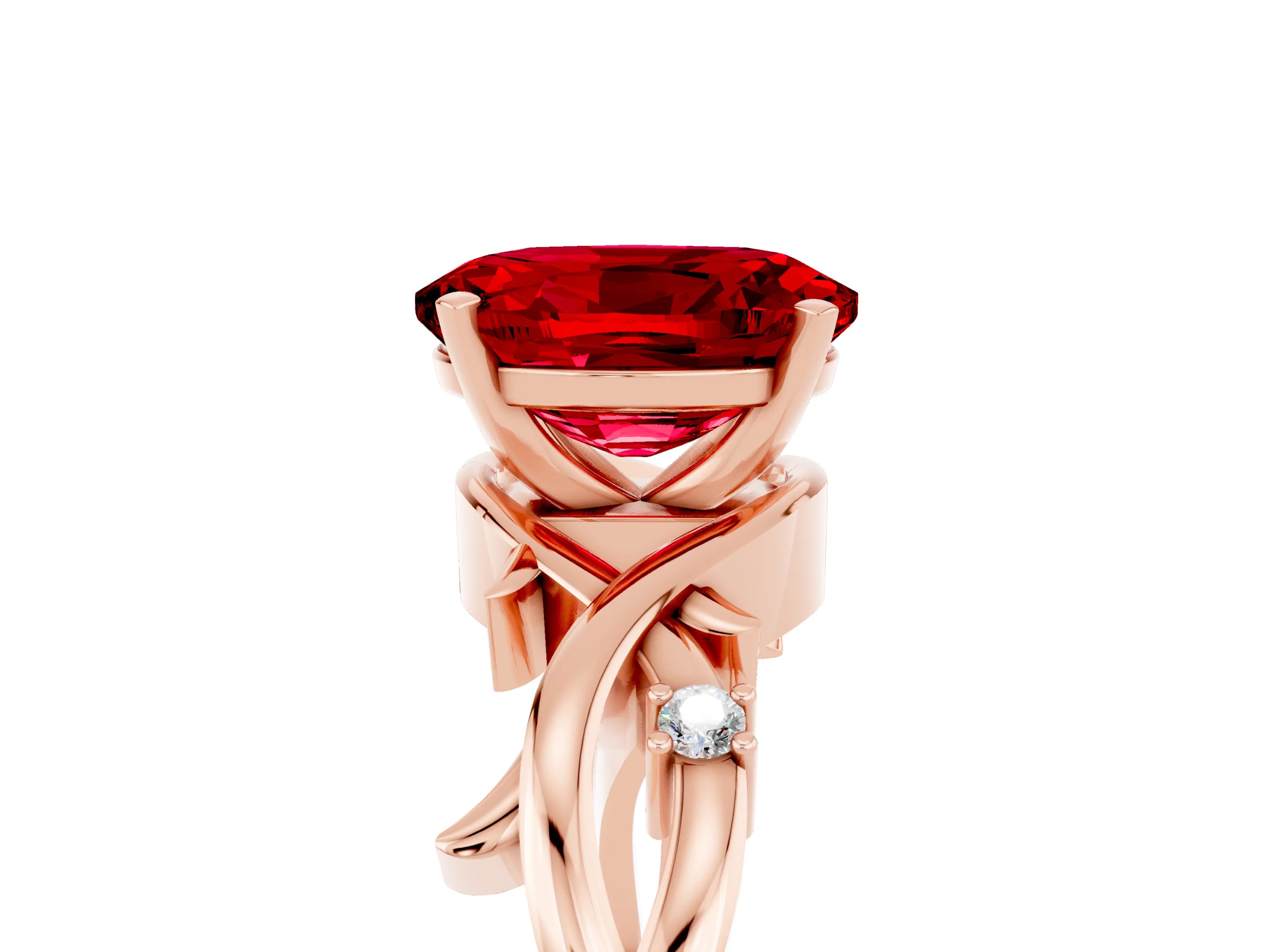 Rose gold Oval Cut Ruby Solitaire Ring with Twisted Band and Prong Setting_5