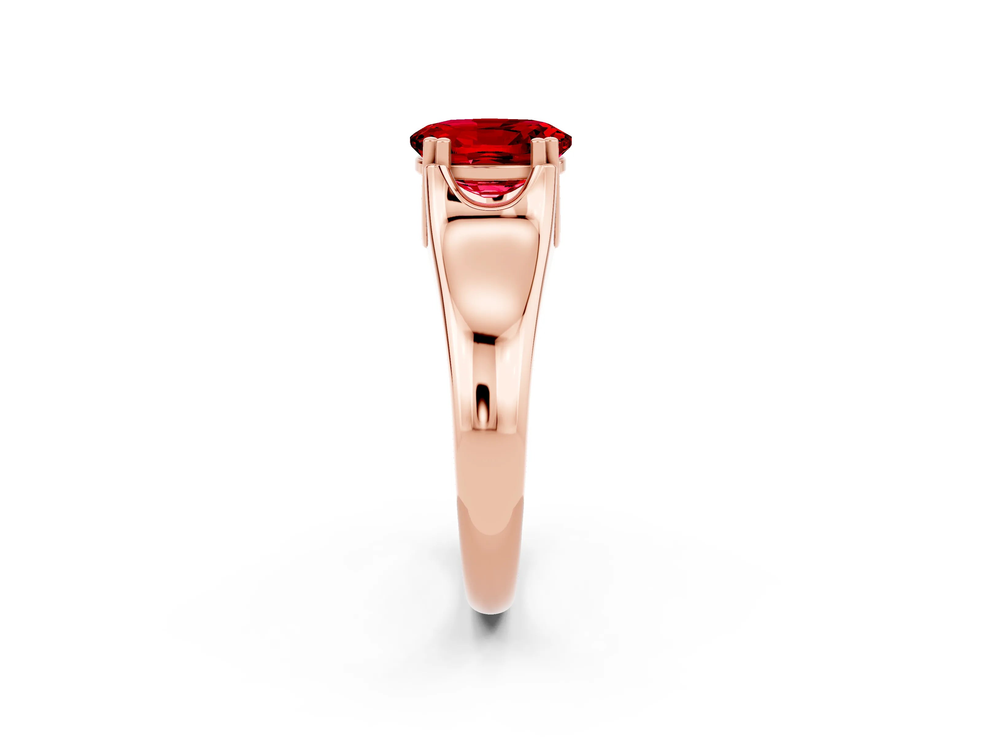 Rose gold Oval Cut Ruby Solitaire Ring with Wide Band and Prong Setting_2
