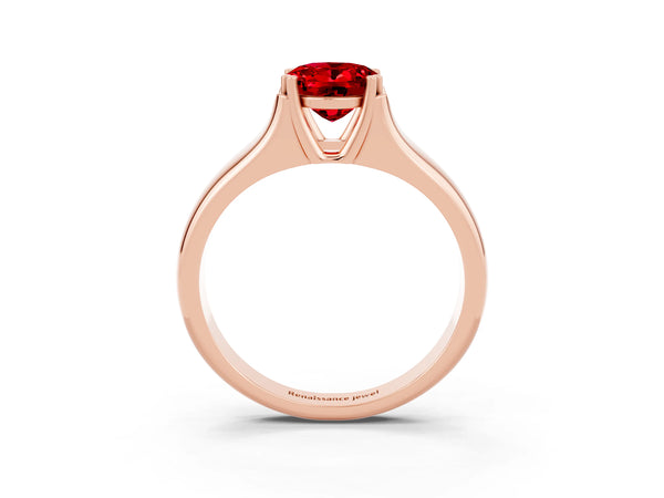 Rose gold Oval Cut Ruby Solitaire Ring with Wide Band and Prong Setting