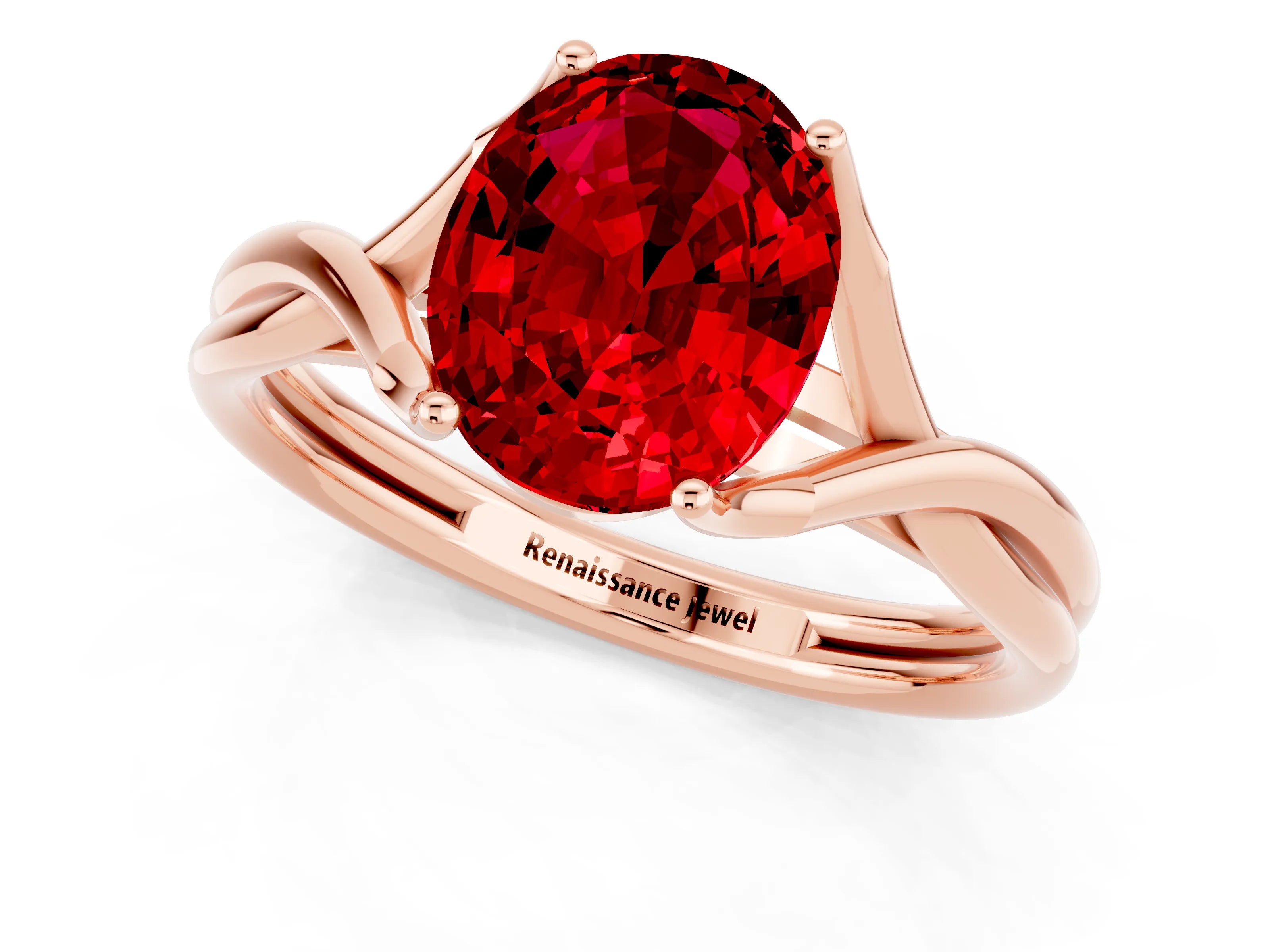 Rose gold Oval Cut Ruby Solitaire Twist Band Prong Setting Ring_43