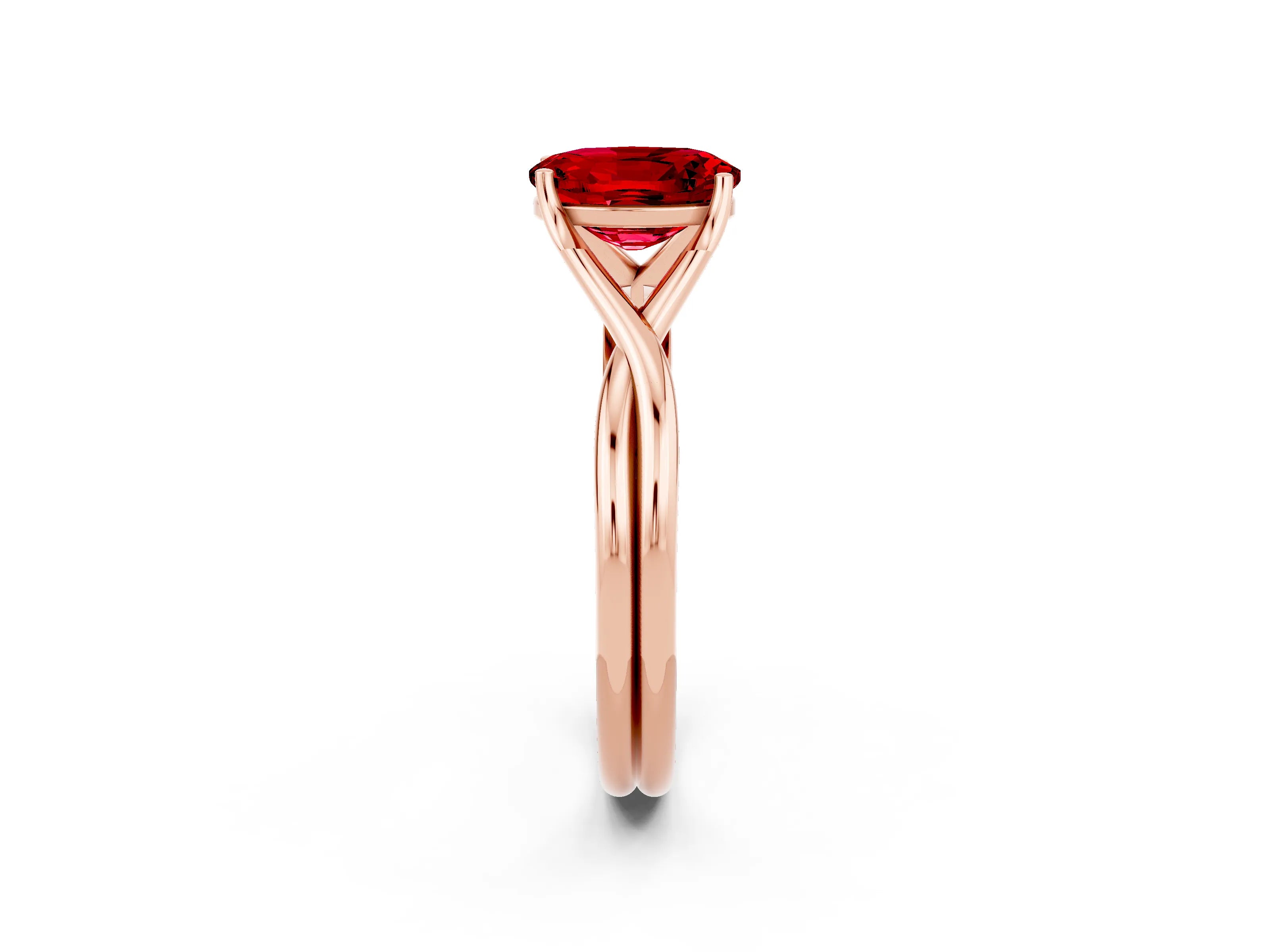 Rose gold Oval Cut Ruby Solitaire Twist Band Prong Setting Ring_44