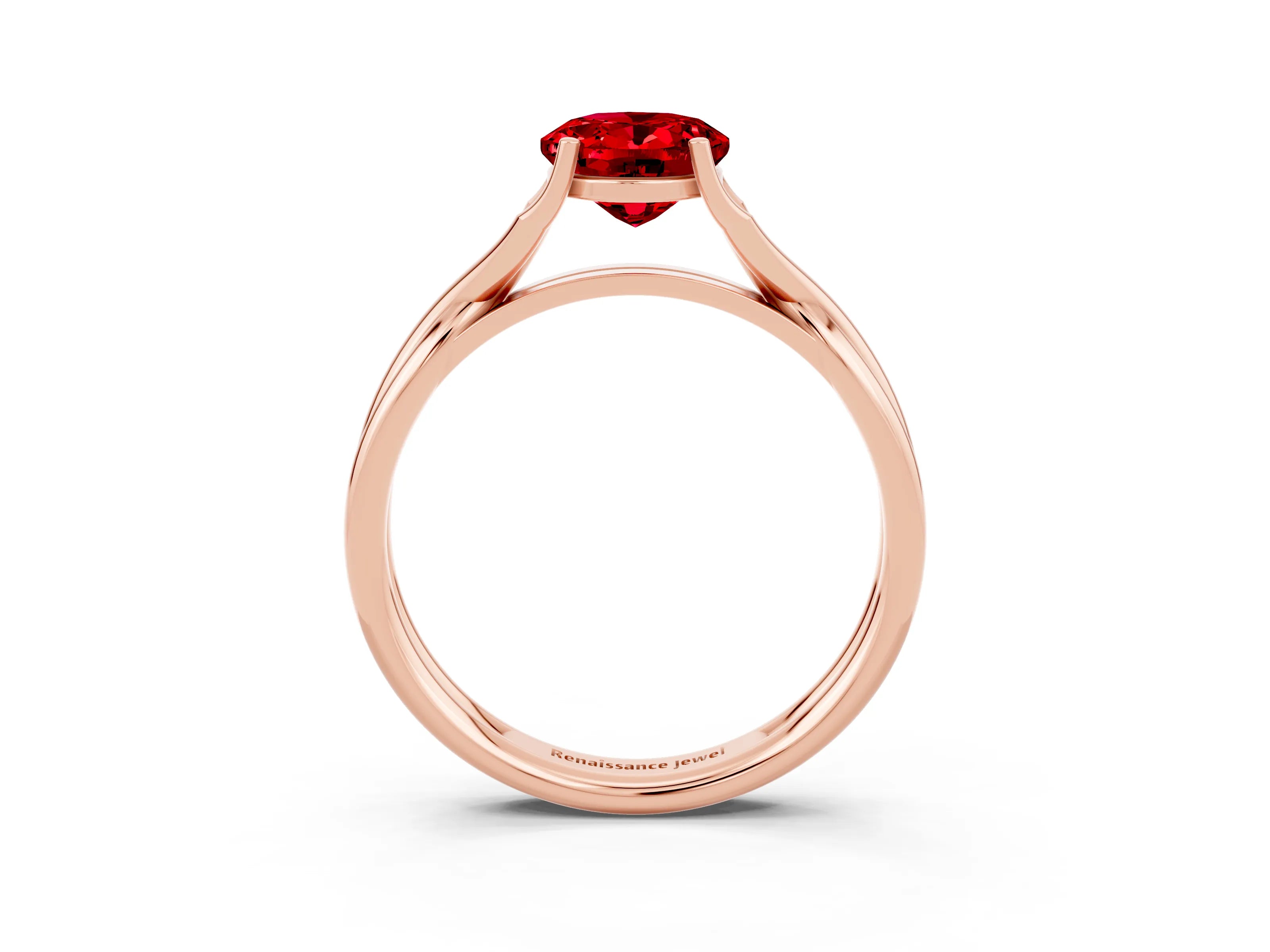 Rose gold Oval Cut Ruby Solitaire Twist Band Prong Setting Ring_45