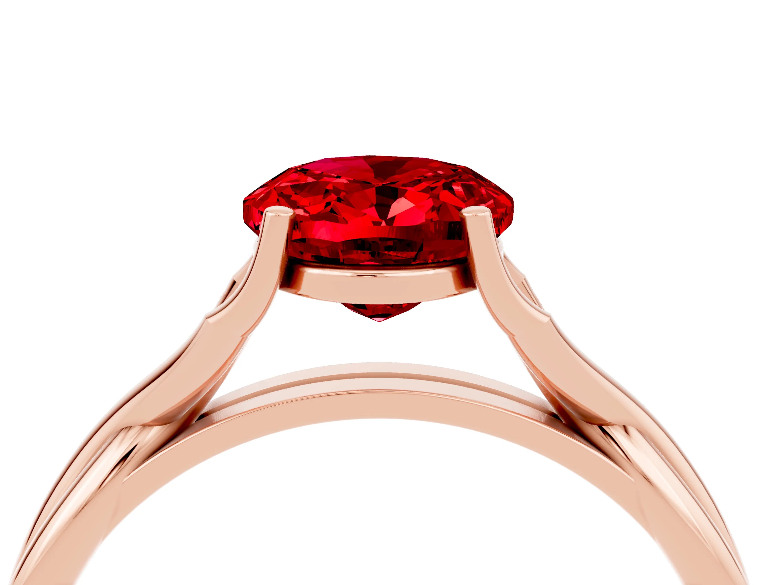 Rose gold Oval Cut Ruby Solitaire Twist Band Prong Setting Ring_46