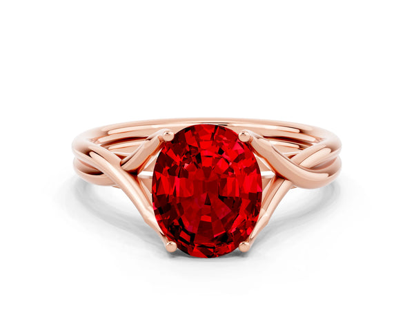 Rose gold Oval Cut Ruby Solitaire Twist Band Prong Setting Ring