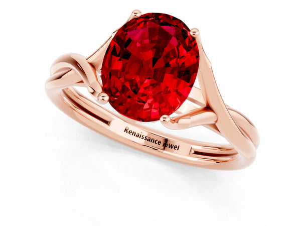 Rose gold Oval Cut Ruby Solitaire Twist Band Prong Setting Ring