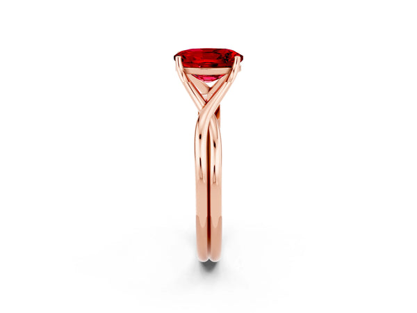 Rose gold Oval Cut Ruby Solitaire Twist Band Prong Setting Ring