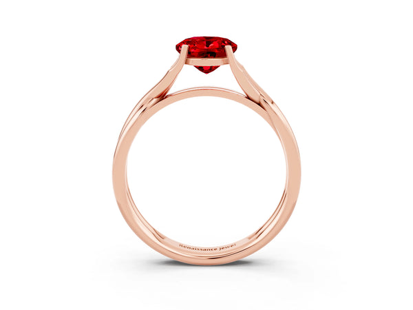 Rose gold Oval Cut Ruby Solitaire Twist Band Prong Setting Ring