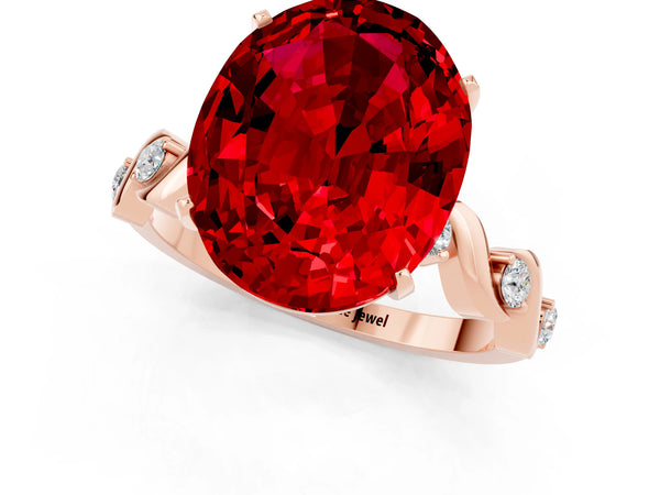 Rose gold Oval Cut Ruby Solitaire Twisted Band with Round  Accents and Prong Setting