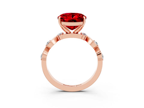 Rose gold Oval Cut Ruby Solitaire Twisted Band with Round  Accents and Prong Setting_15