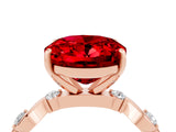 Rose gold Oval Cut Ruby Solitaire Twisted Band with Round  Accents and Prong Setting_16