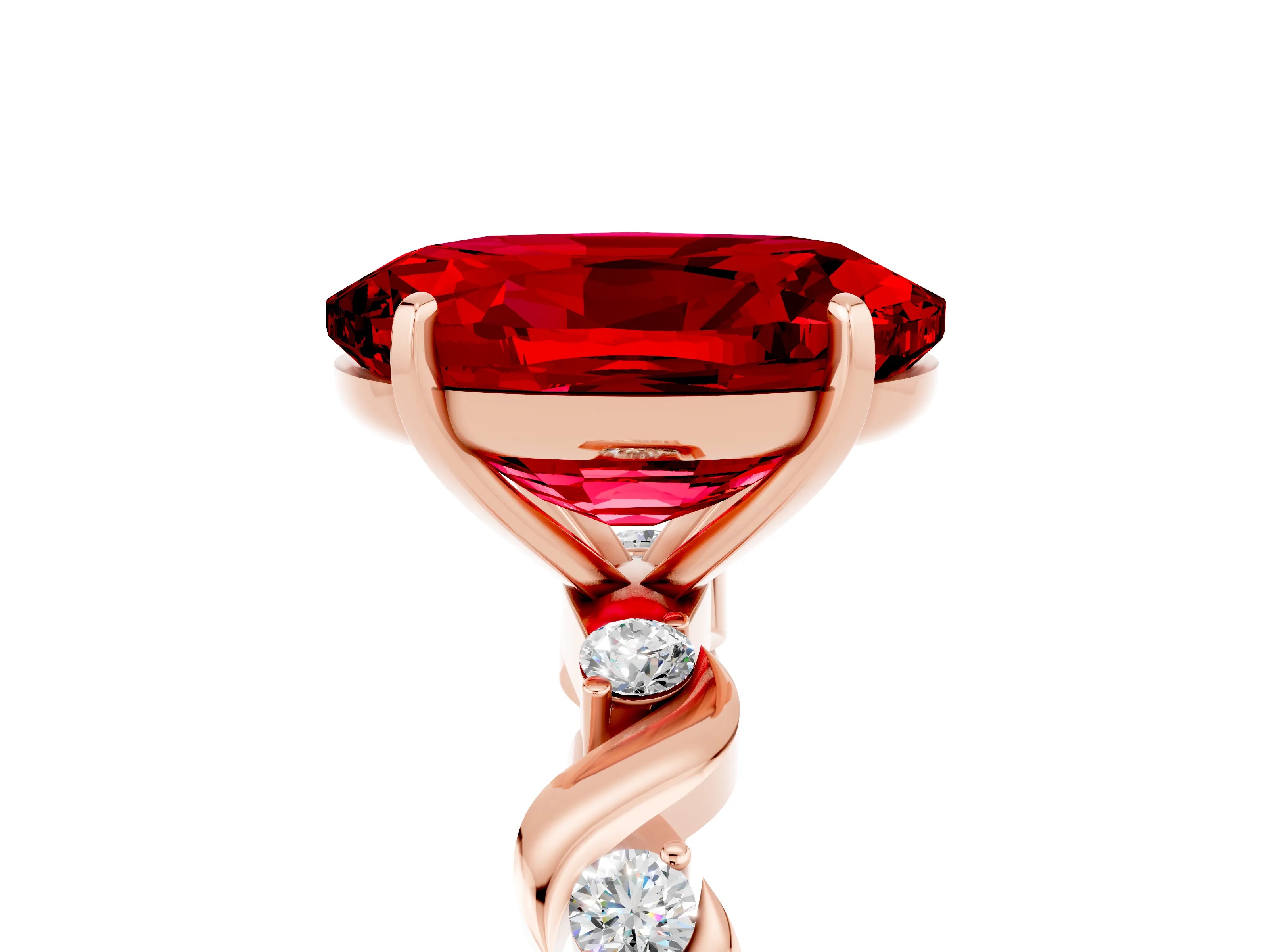 Rose gold Oval Cut Ruby Solitaire Twisted Band with Round  Accents and Prong Setting_17